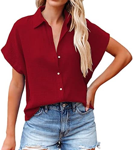 Coton i posteljina kratki rukav casual Popularni modni tee vrhovi džepni gumb Ženske majice Ženske