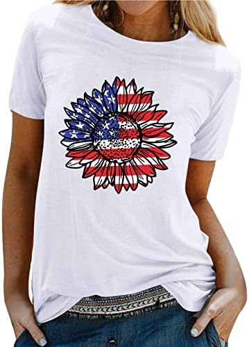 4. srpnja Košulje Žene Američka zastava Ljetni kratki rukav O vrat Tunic Tops Tie-Dye Stars Loot Fit