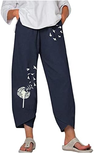 Amikadom ženske hlače Grafički opušteni fit hlače posteljina sa dnevnim boravkom ravne noge Ljetne pantalone