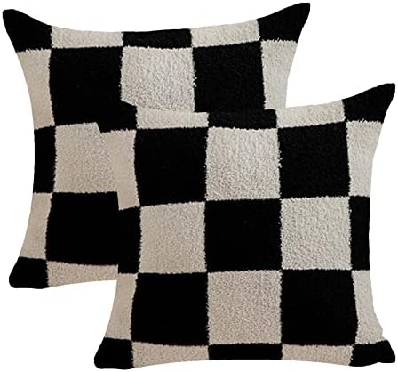 NIDITW set od 2 ultra mekani crni crtica za bacanje jastuka od jastuka od mikrofiber chessboard gingham