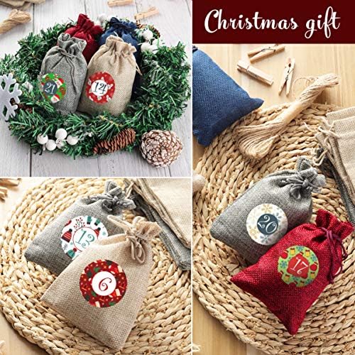 Toyvian 24kom Božić Santa vreća Božić Burlap vezice torbe sa 100cm konoplje konoplje 24 Wood