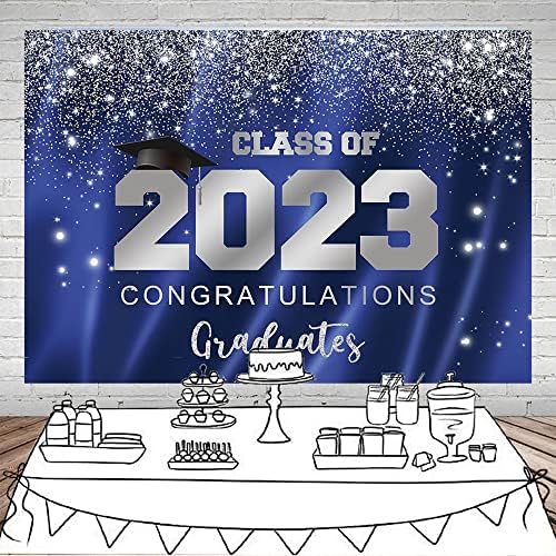 Mocsicka 2023 Diplomski party klasa klase 2023. Plava srebrna Glitter Pozadina Čestitamo Diplomate Dekoracija