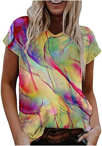 Plunging decline Top za teen Girl Jesen Ljeto Kratki rukav Gradient Grafički bluza Tees Ženska odjeća E8