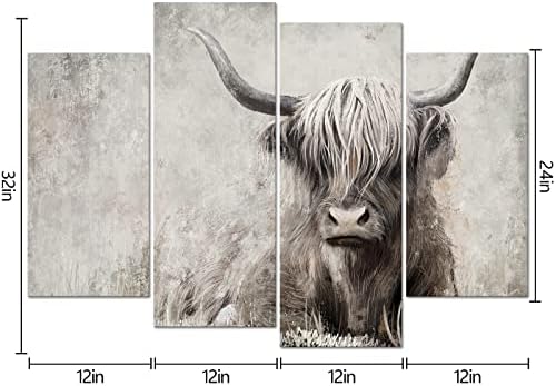 SiMiWOW Highland Cow Wall Art seoska seoska kuća dekor krava slika crno-bijela Farma slika životinja