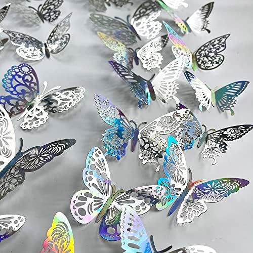 72pcs laserski leptir zidna naljepnica naljepnica 3D metalik umjetnosti leptir muralni ukras DIY