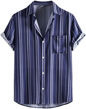 XXBR 2022 nove muške majice, muške prugaste majice s kratkim rukavima Redovna fit poslovna casual gumba niz havajsku