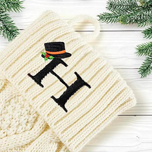 Senneny Pletene božićne čarape sa inicijalima, bjelokosti bijeli monogram Xmas čarape velike, ukrasi