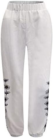 Ljetne Ležerne pamučne lanene pantalone za žene labave pantalone sa ravnim nogama pantalone sa visokim
