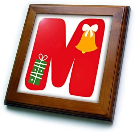 3drose slatka crvena i zelena Božić Monogram početne M-Framed Tiles