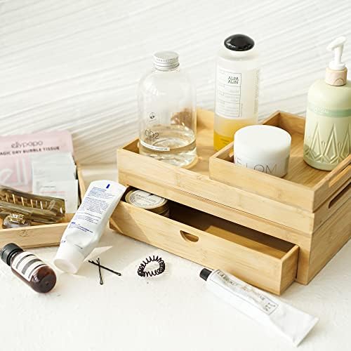 Bamboo kupatilo organizator i ladica za automatsku prilagodljivu make za šminkanje za maketuru 4-kom set 3