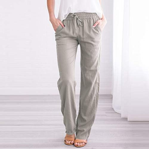 Keepfit Casual ravne pantalone za žene sa vezicama čvrste duge pantalone sa džepnim platnenim pamučnim elastičnim