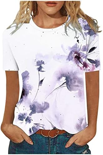Bluze za štampanje cvijeća za djevojčice mastilo za farbanje čamcem vrat Spandex vrhovi majice kratki rukav