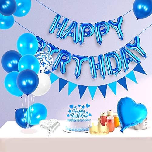 Yujiaonly 37. rođendan dekor Blue Happy Birthday Foil Balloons Blue Broj 37 Sretan rođendan Cake Topper