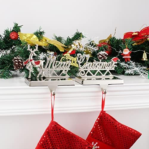 DEER božićni nosači za mantel set od 2 - Merry Božić Držač za ventilator za kamin - metalni čarapa