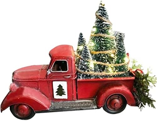 KUYYFDS Božić stolne scene, crveni Božić Kamionet božićno drvo ukrasi Božić drveni viseći zanati