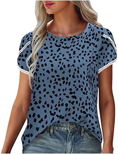 Kratki rukav pamučni Leopard Print labav kroj opušteni kroj Lounge bluza Tee za žene jesen ljeto Crewneck Tshirt