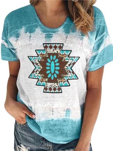 Chvity Womens Majice kratkih rukava kauzalni okrugli vrat labavi majice zapadnih azteka