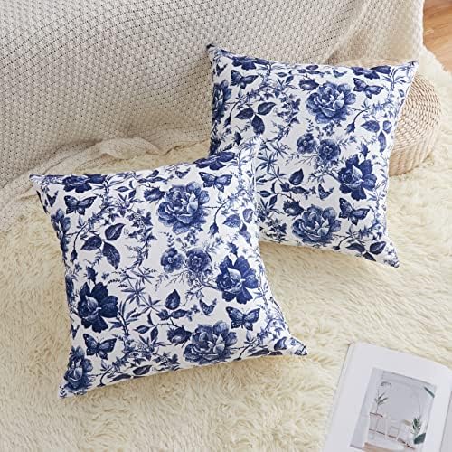 Plavi i bijeli porculan cvjetni jastuk set od 2 moderna vintage chinoiseie dekorativni jastuk za bacanje, mekani