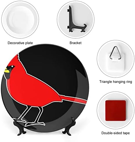 Sjeverni kardinalni ptičji ukrasni tanjir okruglih keramičkih ploča sa postoljem za prikaz za uređivač