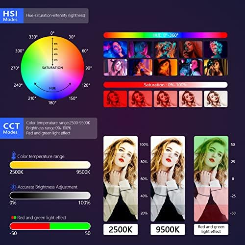 RGB Led video Light Stick štap sa postoljem, QEUOOIY 360° u punoj boji 2500-9500k prijenosni