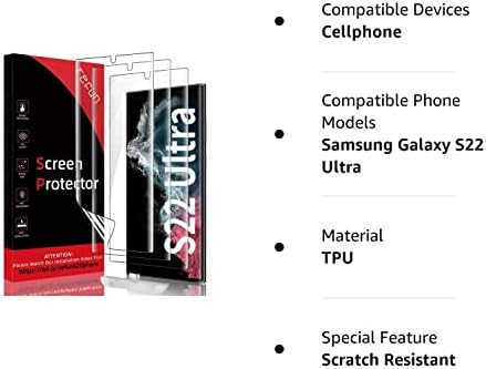 REFUN [3 paket] zaštitnik ekrana za Samsung Galaxy S22 Ultra 5G 6.8 inča, jednostavan za instaliranje,
