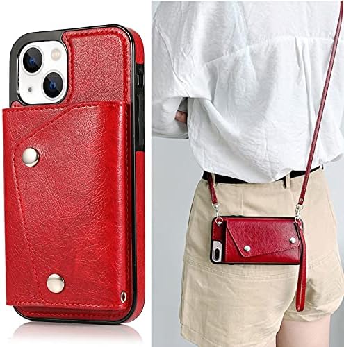 LUVI kompatibilan sa iPhone 14 futrolom za novčanik sa držačem kartice Crossbody traka za vrat traka torba torbica
