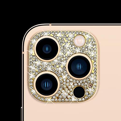 Guppy 2 paket Bling Diamond zaštita sočiva kamere kompatibilna sa iPhoneom 13 Pro, poklopac zadnje kamere 3D Glitter Crystal rhinstone poklopac sočiva zaštitni ukrasi naljepnica Protector Gold