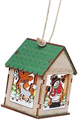 Amosfun upali Božić drvena kuća Ornament minijaturni Božić selo viseći privjesak dekorativna lampa