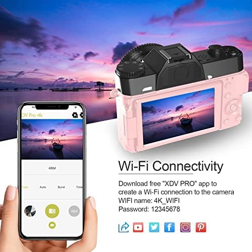 eDealz 4k 48mp Digitalna fotografija kamere sa 3 180° Flip ekranom, WiFi, 16x zum, punjiva baterija,