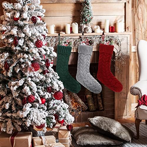 Zubebe 8 komada Pletene božićne čarape 18 inča Velike veličine Crochet kabeli pleteni viseći ukrase