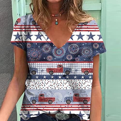 Ženska američka košulja za zastave Ležerne prilike Julijski kraj Ispiši kratki rukav V rect majice Ljetni labavi