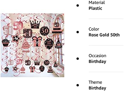 Pimvimcim 50. rođendanski viseći ukrasi za žene, 36pcs Happy 50-godišnja rođendana Oprema, ružino zlato pedeset