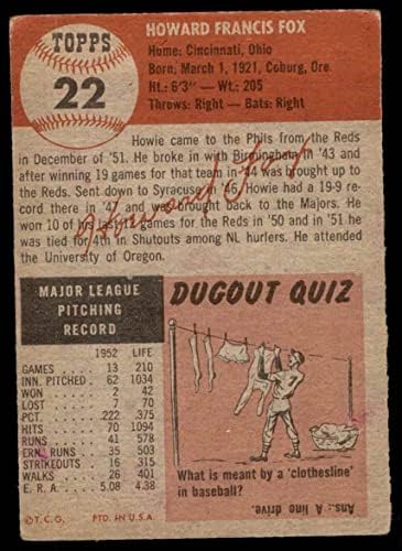 1953. TOPPS 22 Howard Fox Philadelphia Phillies VG Phillies
