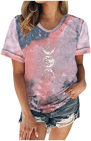 Tie Dye Vintage vrhovi za žene Sunce Moon Graphic Lable Fit bluza kratkih rukava za tinejdžere