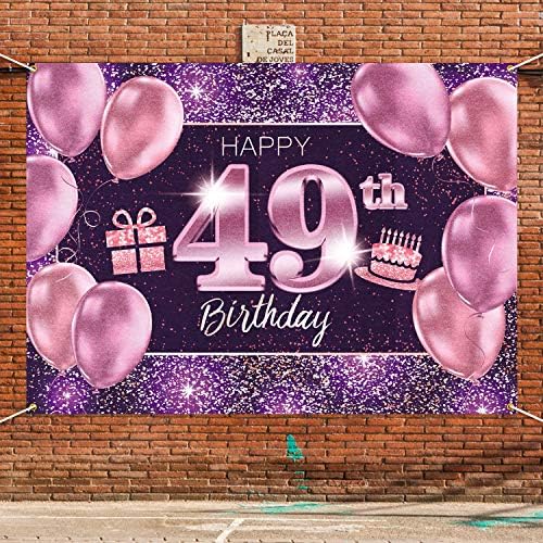 Pakboom Happy 49. rođendan Banner Backdrop - 49 Rođendanski ukrasi za žene za žene - ružičasta