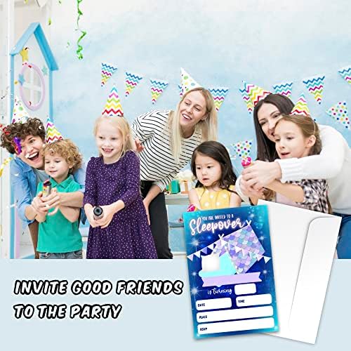 Zodvery Mermaid TEEPEE SLEEPOVER Rođendanske pozivnice za rođendan - Glamping Party Potrošni materijal za djecu, dječake ili djevojčice - 20 Popunite pozivnice za rođendan i 20 Koverte / 40