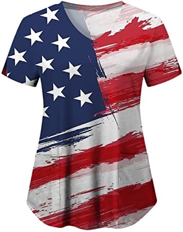 4. jula majice za žene američka zastava ljetni kratki rukav V izrez majica sa 2 džepa bluze praznična