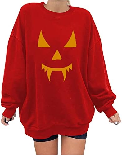 Prevelike dukseve za žene Halloween Trendy Grimace ispisana labava majica Dugi rukavi Pulover