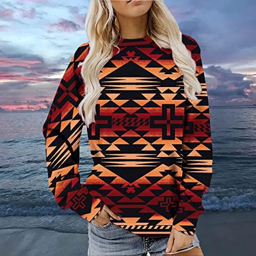 Žene duge dugih rukava moda zapadni aztec Crewneck džemperi Geometrijski blok u boji Ispis pulover Tunički