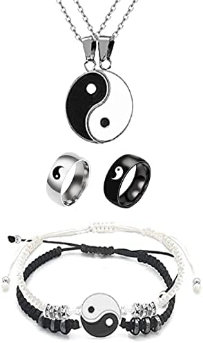 6 komada Yin Yang podesiva narukvica od kabla Set za par Yin Yang odgovarajući Privjesak Ogrlica za