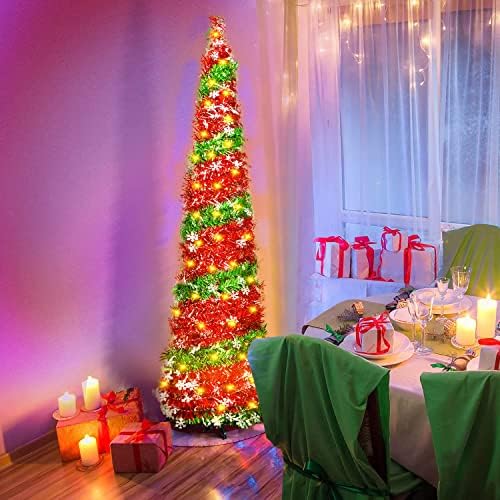5ft pop up božićno drvce sa 100 LED svjetla, vertificial božićnog tresela sa pahuljicama s pahuljicama baterijama