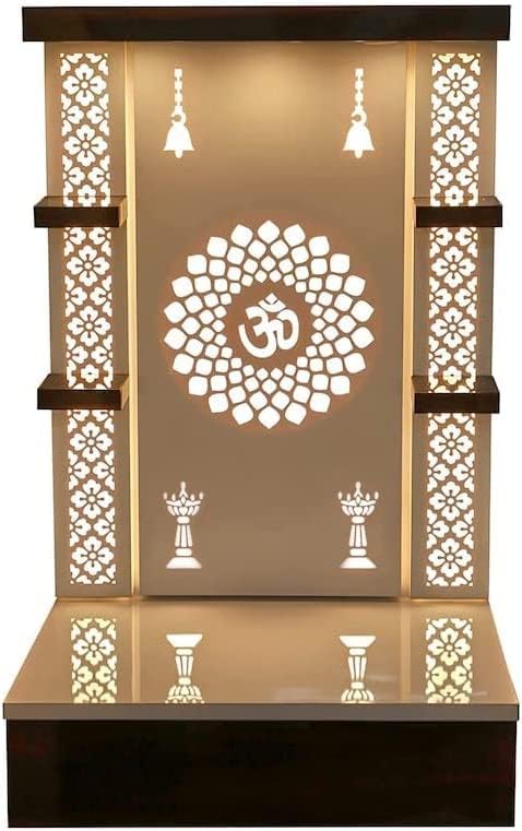 Devyom drveni hram bijela LED svjetla za dom i ured | Početna Hram | Puja Mandir | Zidni viseći i stol Top Home