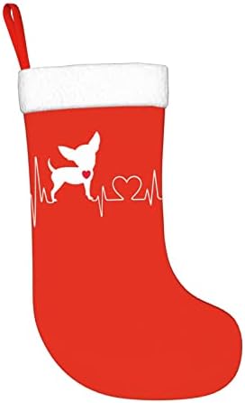 Waymay chihuahua Heartbeat Božićne čarape 18 inča Xmas Viseći čarape Klasične čarape za uređenje