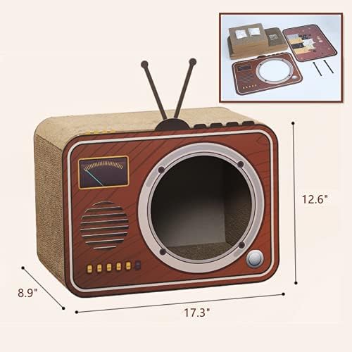 SHENGOCASE Radio kutija za grebanje za mačke, kartonska kućica za mačke sa podlogom za grebanje, kućica za mačke