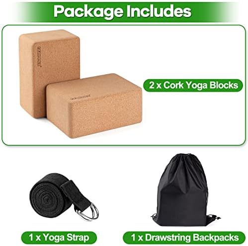 Faurimmer 2 Pack Prirodni plutani joga blokovi sa ruksacima za remenje i crteže - 9 X6 X4 Eko-denziteta cigla