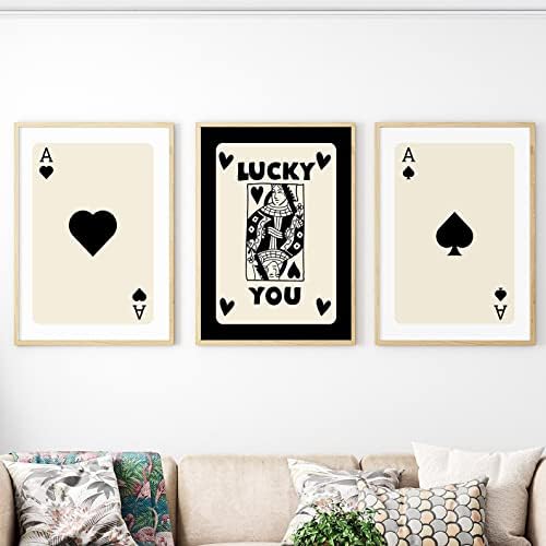 3 komad Poker Art Kraljica srca Ace of Pik plakati za igranje za igraonicu estetska sreća vi Poker platno zid