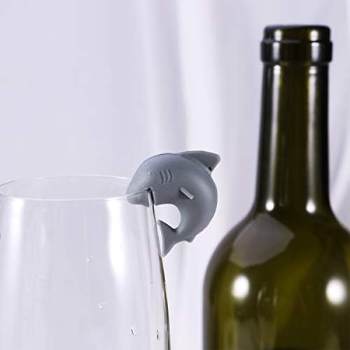 BESTONZON 12 kom silikonsko staklo čari za višekratnu upotrebu markeri za piće Mini Shark Wine Glass identifikatori
