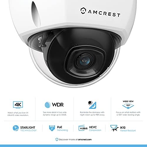AMCREEST 2-paket Ultrahd 4K Dome Poe IP kamera, 3840x2160, 98ft NightVision, 2.8 mm objektiv,