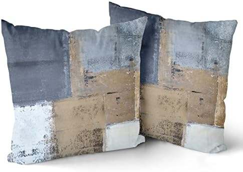 Smeđi plavi jastuk 18x18 set od 2 moderne apstraktne umjetnodneme smeđe plave sive boje jastuci za
