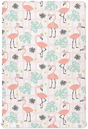 Playard lim, slatki Flamingo list za krevetiće za standardne madrace krevetića i mališana, 28x52